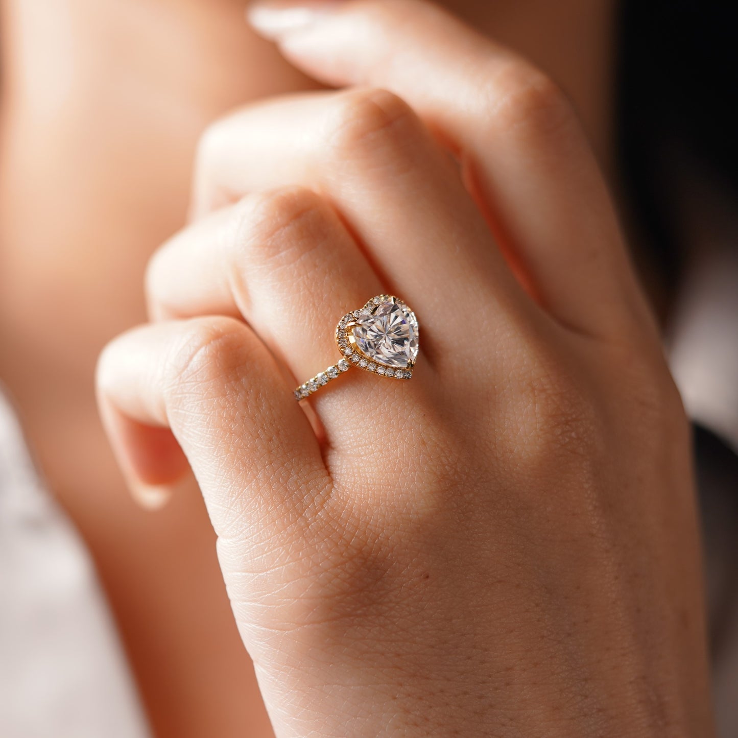 Heart Cut Halo & Pave Cathedral Lab-Grown Diamond Engagement Ring