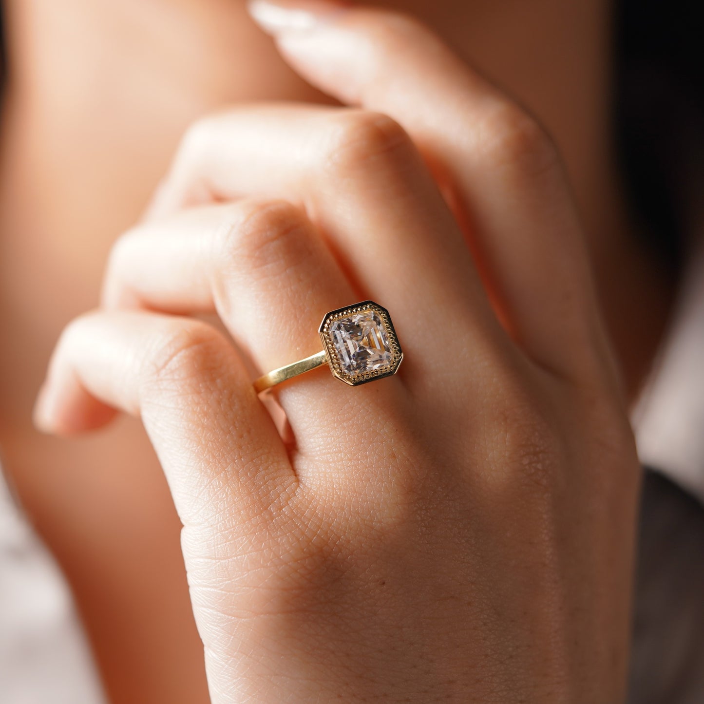 Asscher Cut Bezel Lab-Grown Diamond Engagement Ring