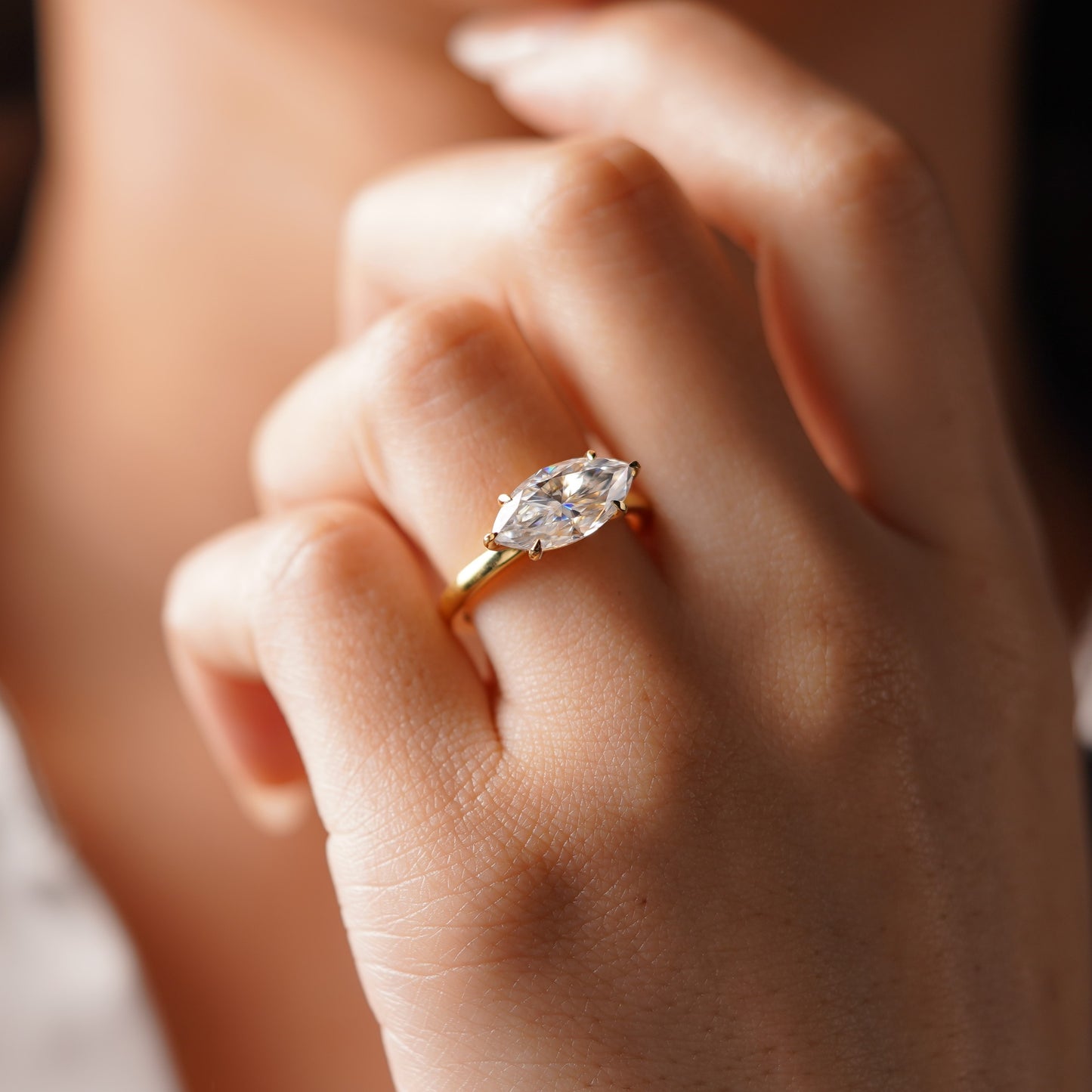 East West Marquise Cut Solitaire Lab-Grown Diamond Engagement Ring