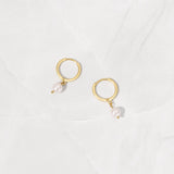 June-Pearl Birthstone Hoop Earrings