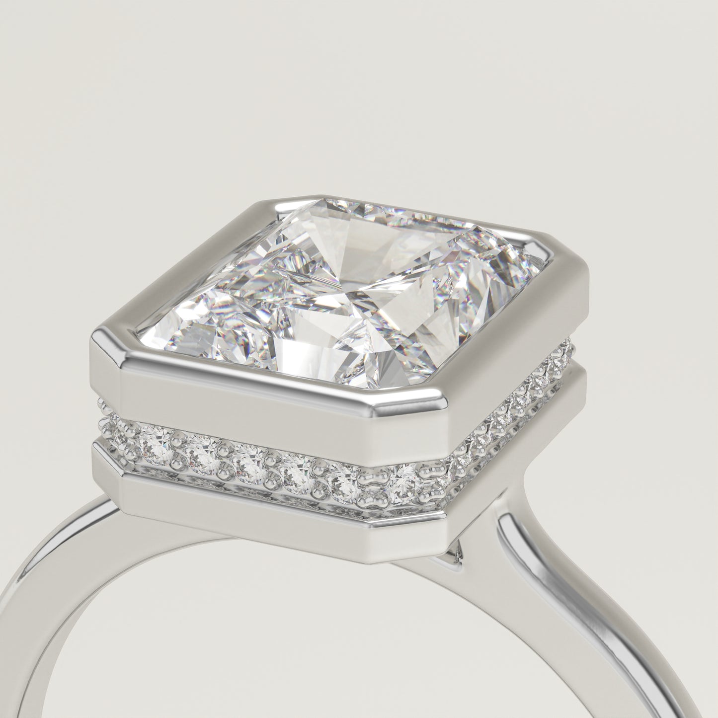 2.10 CT Radiant Cut Moissanite Bezel Engagement Ring (US Size 7.25 Ready To Ship)