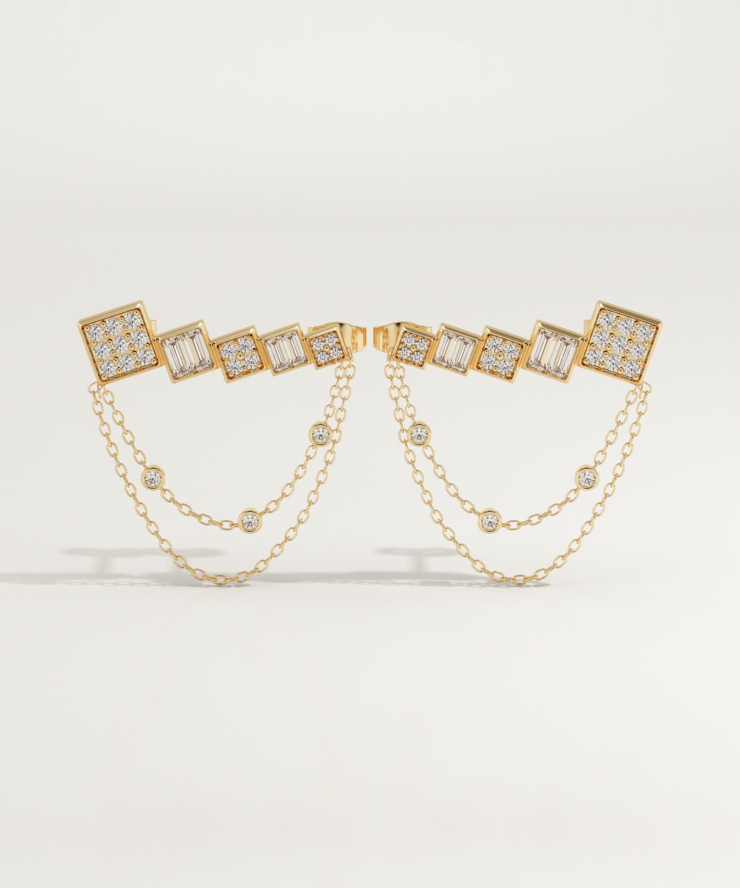 0.42 TCW Round & Baguette Lab-Grown Diamond Dangle Earrings