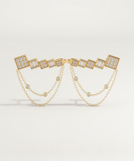 0.42 TCW Round & Baguette Lab-Grown Diamond Dangle Earrings