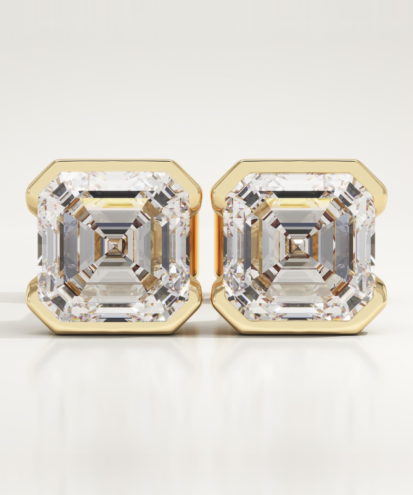 1 TCW Asscher Half Bezel Lab-Grown Diamond Stud Earrings