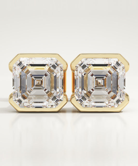 1 TCW Asscher Half Bezel Lab-Grown Diamond Stud Earrings