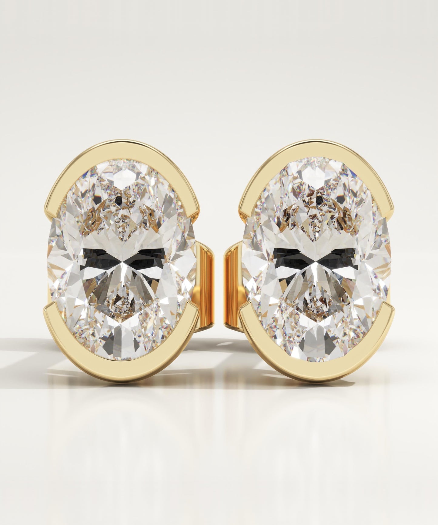 1 TCW Oval Half Bezel Lab-Grown Diamond Stud Earrings