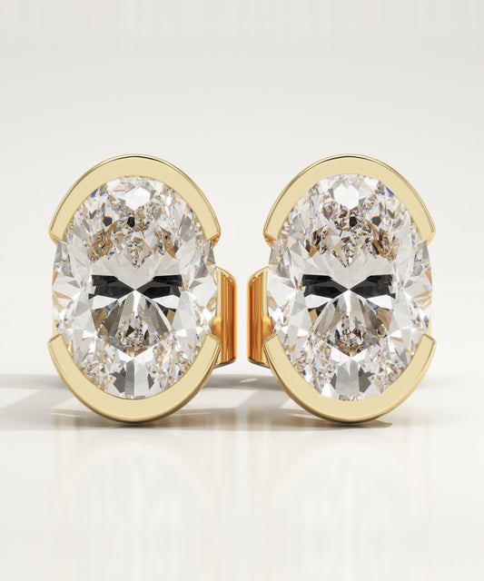 1 TCW Oval Half Bezel Lab-Grown Diamond Stud Earrings