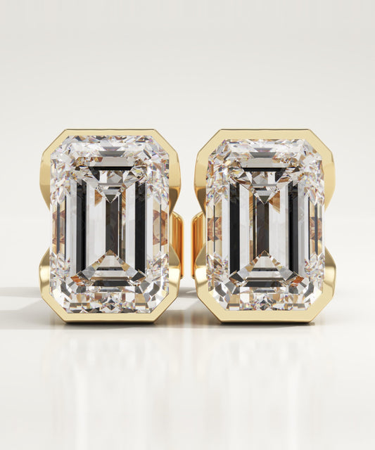 1 TCW Emerald Half Bezel Lab-Grown Diamond Stud Earrings