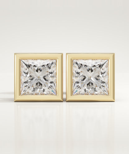 1 TCW Princess Bezel Lab-Grown Diamond Stud Earrings