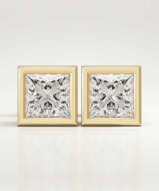 1 TCW Princess Bezel Lab-Grown Diamond Stud Earrings