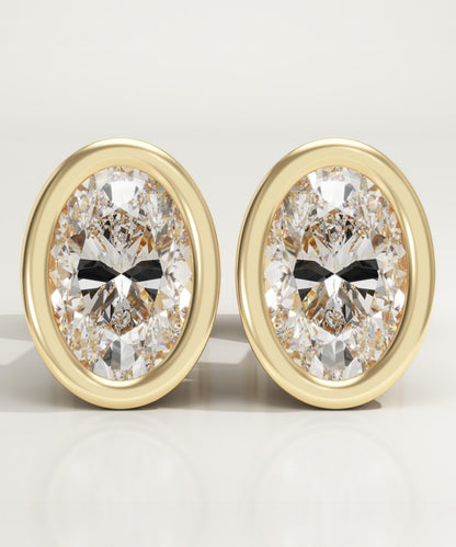 1 TCW Oval Bezel Lab-Grown Diamond Stud Earrings
