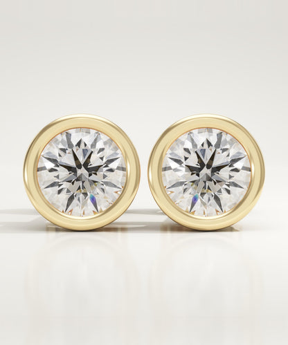 1 TCW Round Bezel Lab-Grown Diamond Stud Earrings