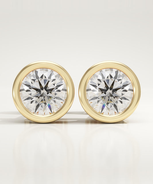 1 TCW Round Bezel Lab-Grown Diamond Stud Earrings