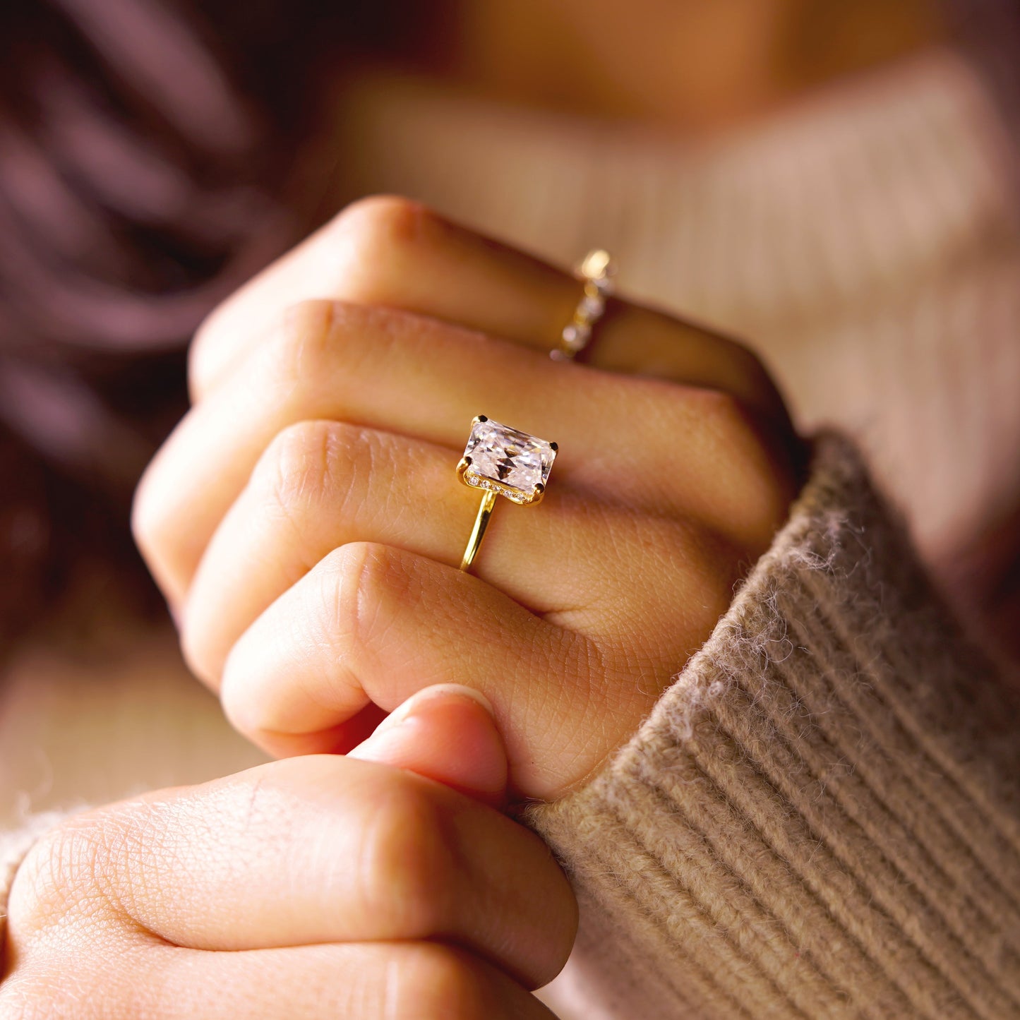 Radiant Cut Hidden Halo Lab-Grown Diamond Engagement Ring