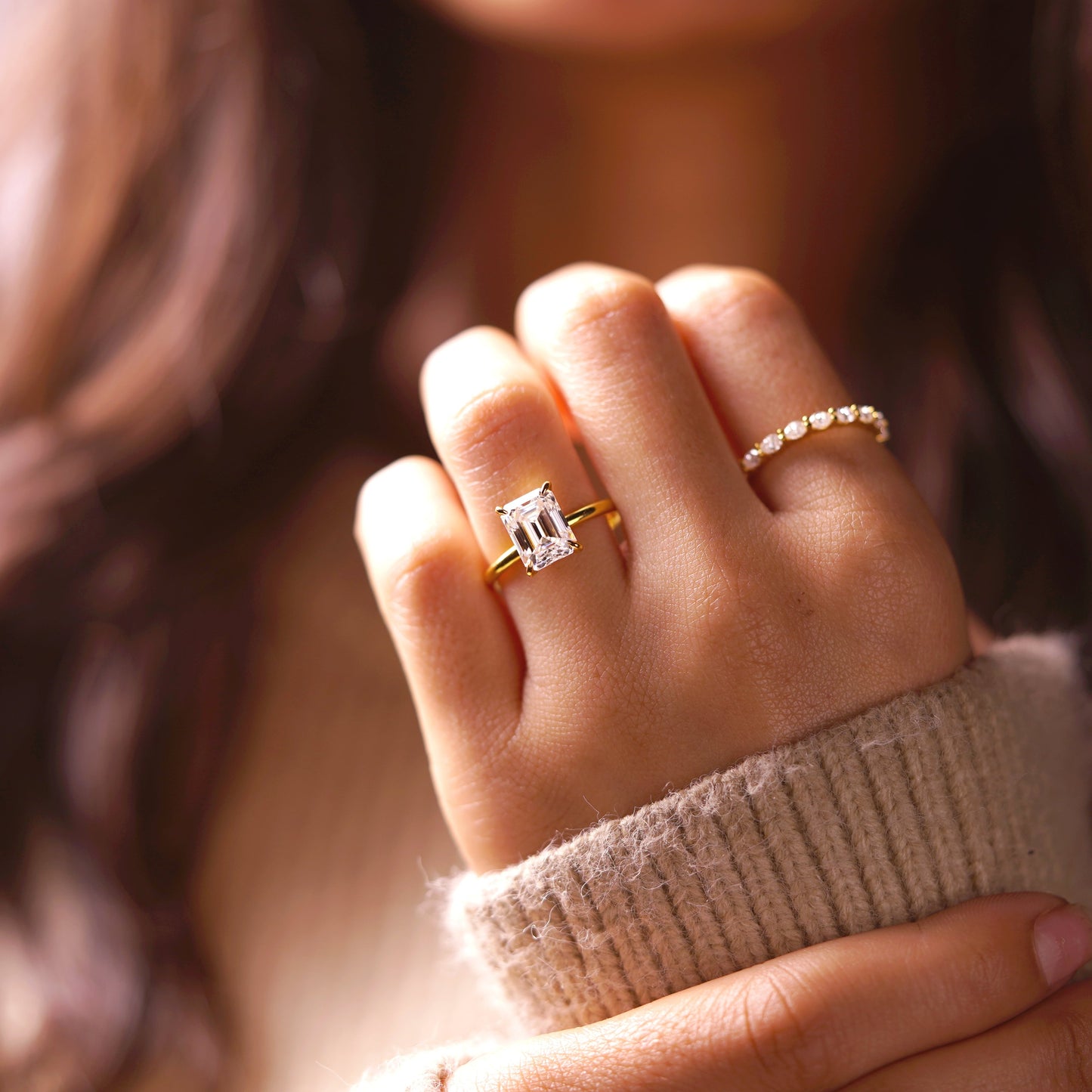 Emerald Cut Solitaire Lab-Grown Diamond Engagement Ring