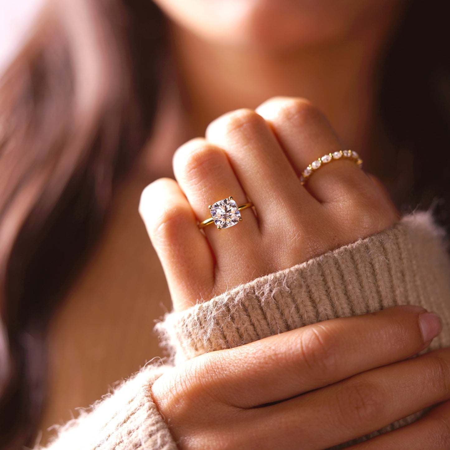 Cushion Cut Solitaire Lab-Grown Diamond Engagement Ring