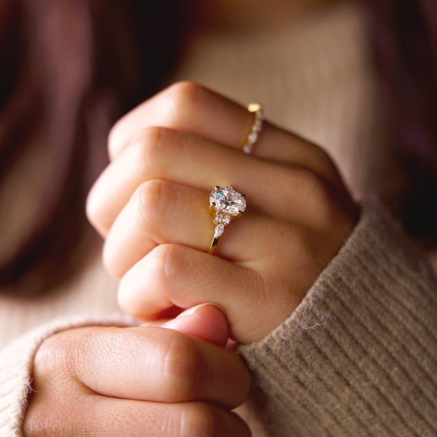 Oval Cut Cluster Lab-Grown Diamond Engagement Ring