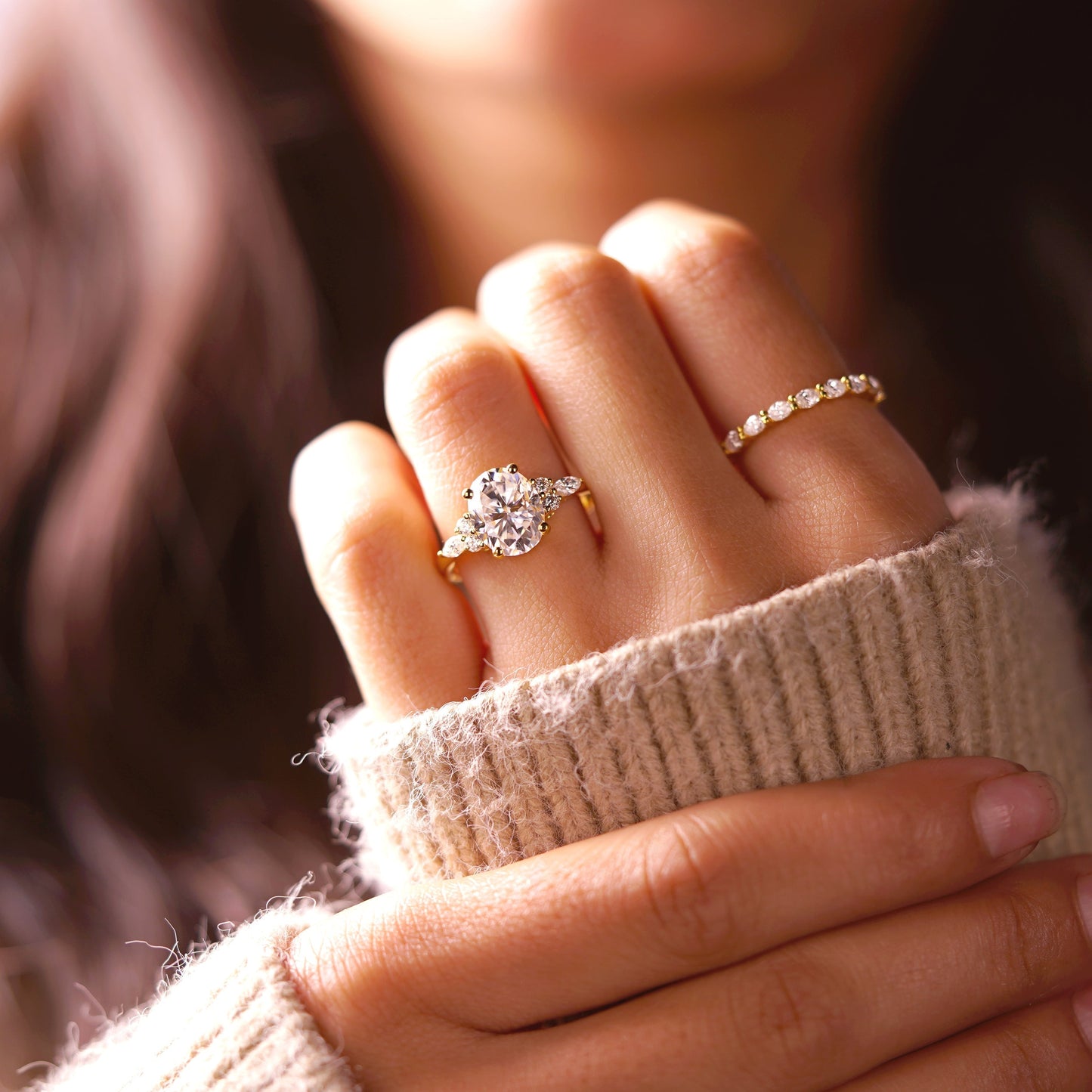 Oval Cut Cluster Lab-Grown Diamond Engagement Ring