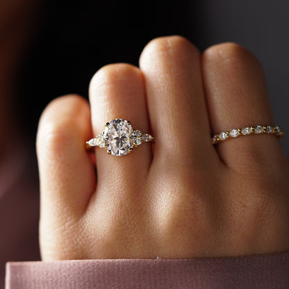 Oval Cut Cluster Lab-Grown Diamond Engagement Ring