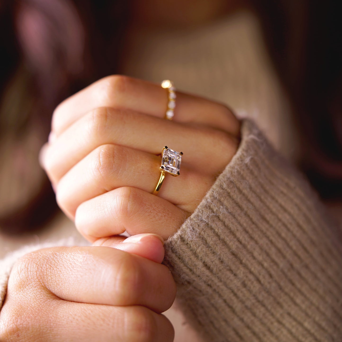 East-West Emerald Cut Solitaire Lab-Grown Diamond Engagement Ring