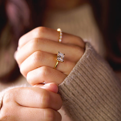 East-West Emerald Cut Solitaire Lab-Grown Diamond Engagement Ring