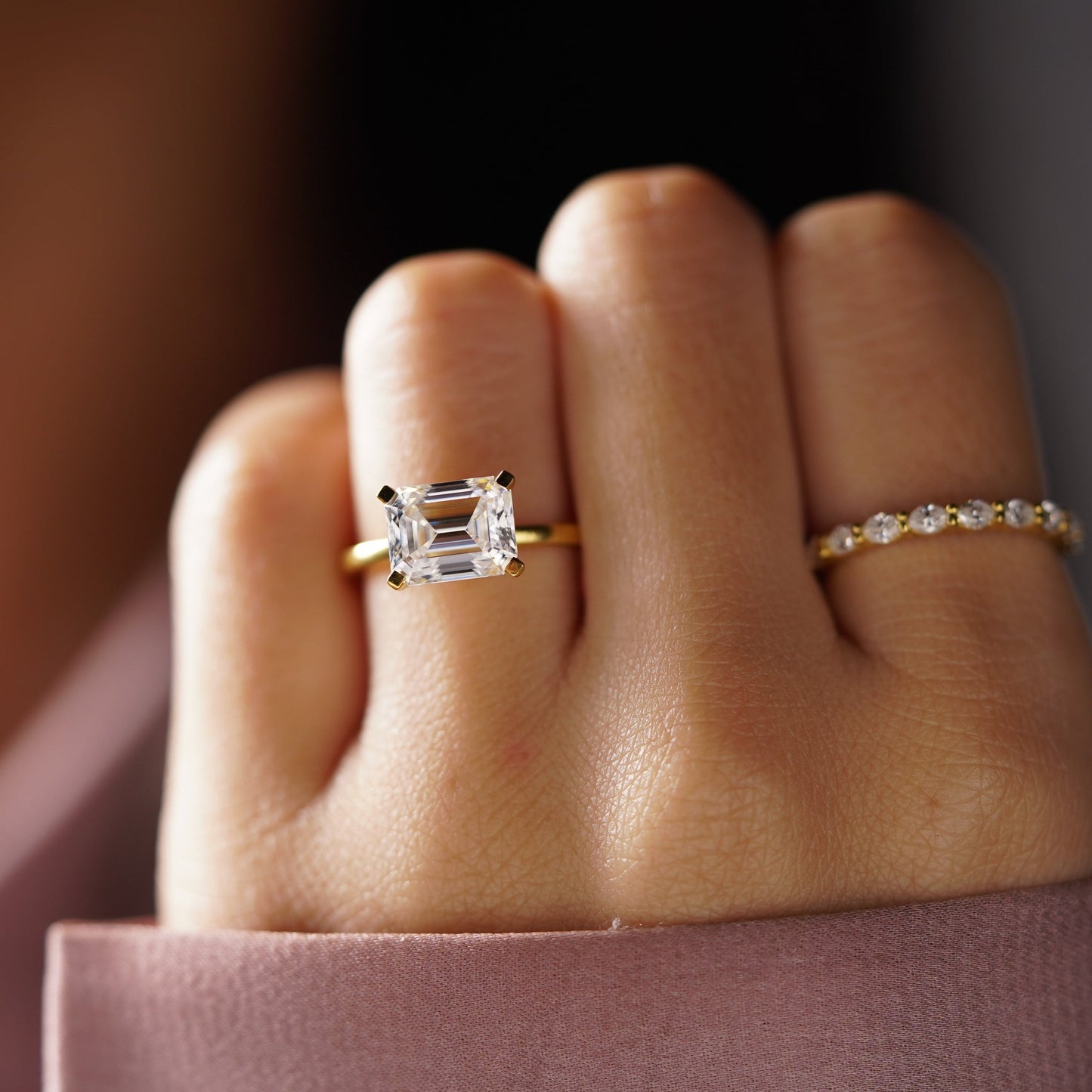 East-West Emerald Cut Solitaire Lab-Grown Diamond Engagement Ring