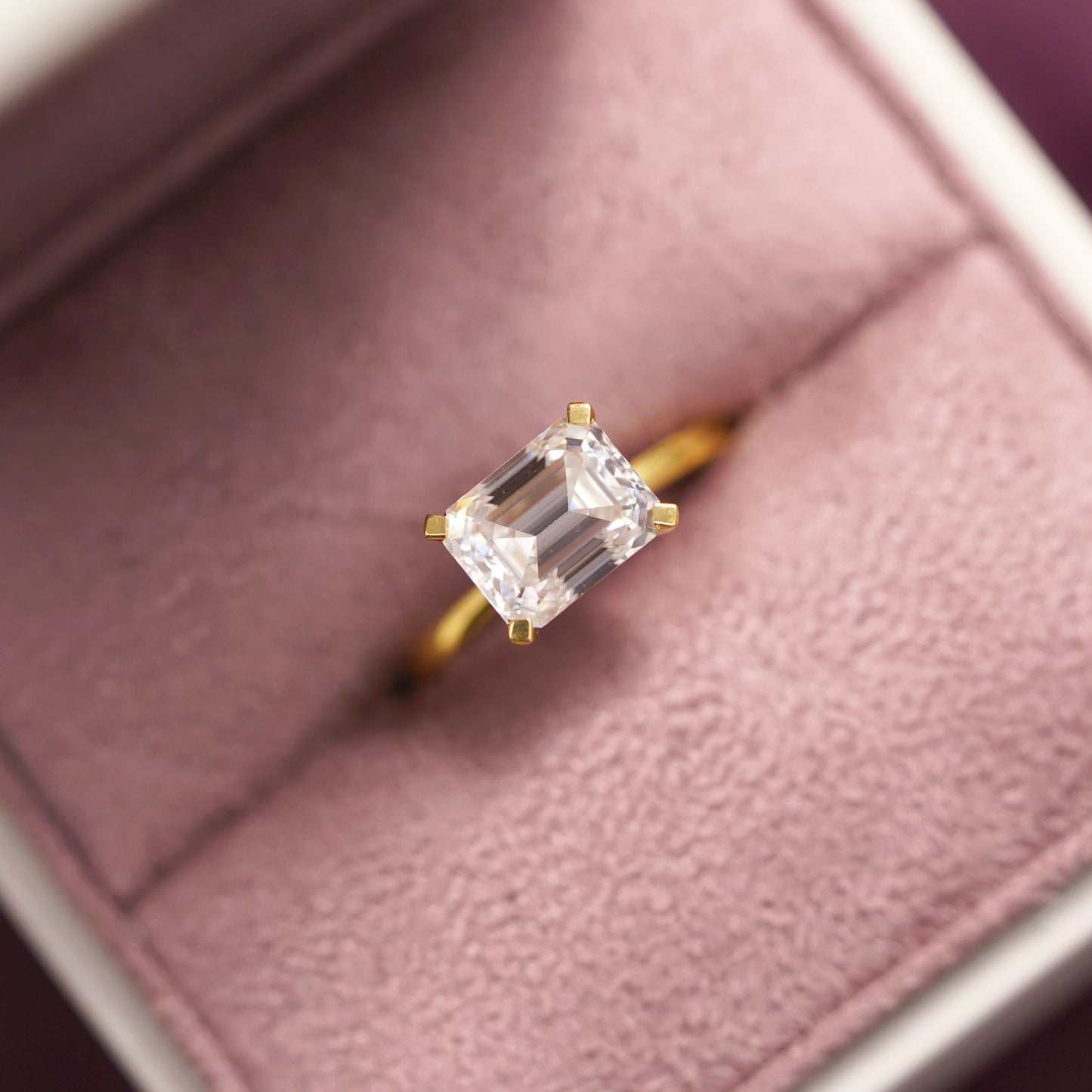 East-West Emerald Cut Solitaire Lab-Grown Diamond Engagement Ring