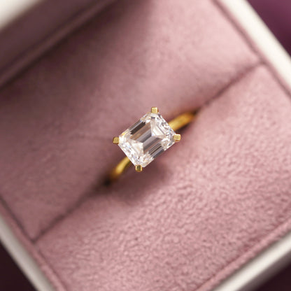 East-West Emerald Cut Solitaire Lab-Grown Diamond Engagement Ring