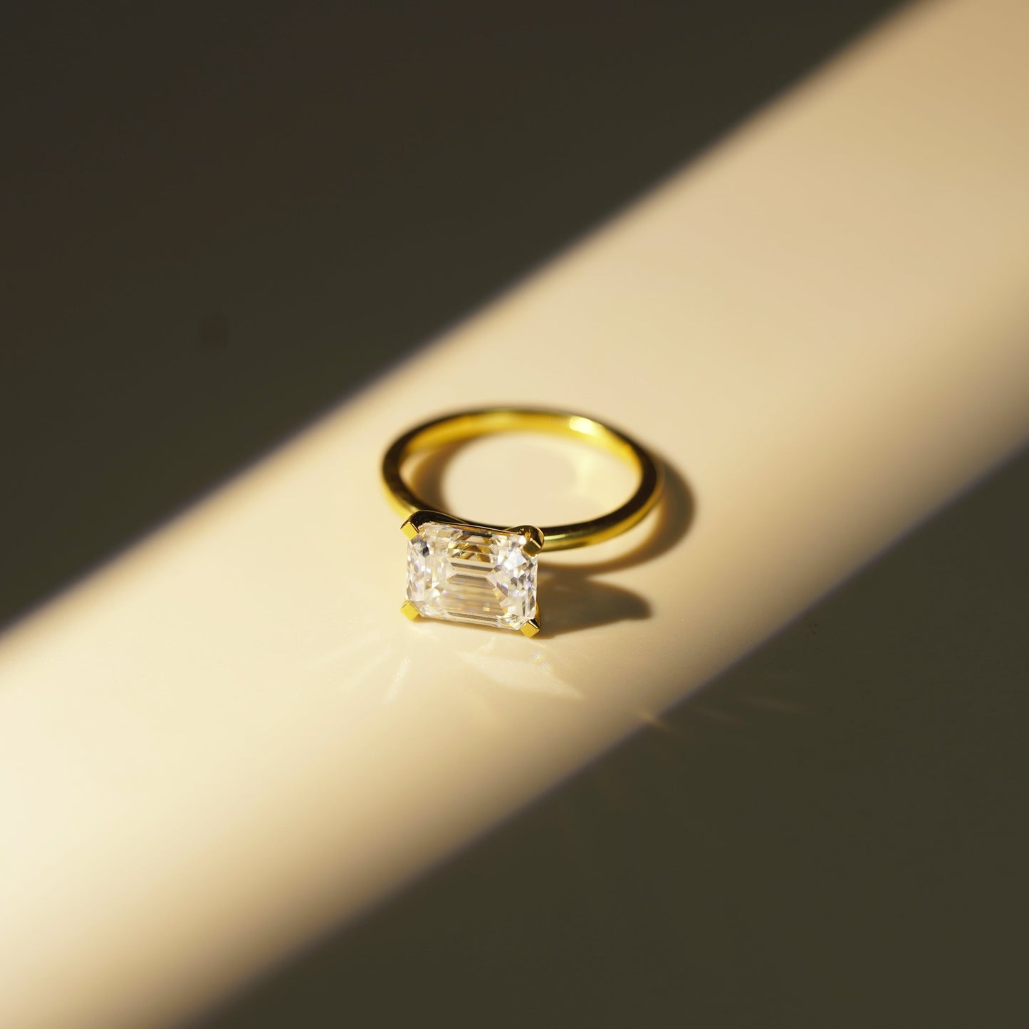 East-West Emerald Cut Solitaire Lab-Grown Diamond Engagement Ring