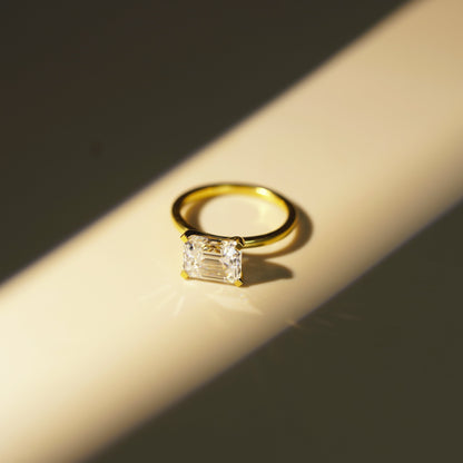 East-West Emerald Cut Solitaire Lab-Grown Diamond Engagement Ring