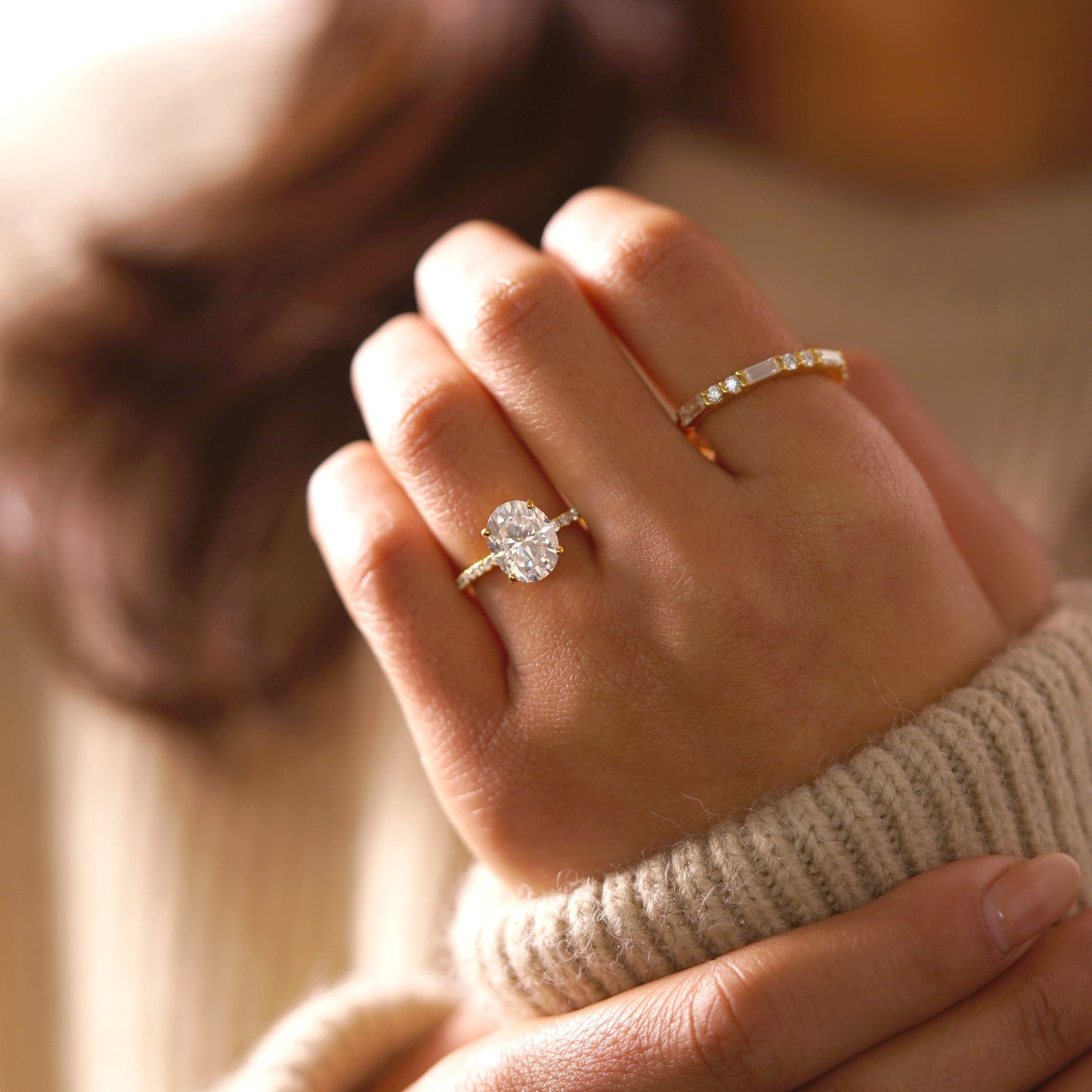 Oval Cut Pave Lab-Grown Diamond Engagement Ring