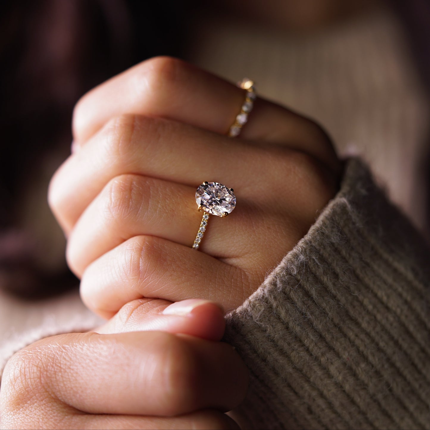 Oval Cut Pave Lab-Grown Diamond Engagement Ring