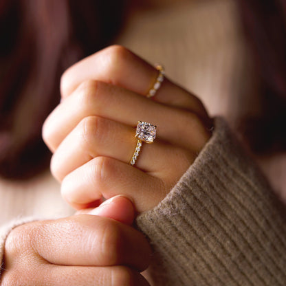 Cushion Cut Pave Lab-Grown Diamond Engagement Ring