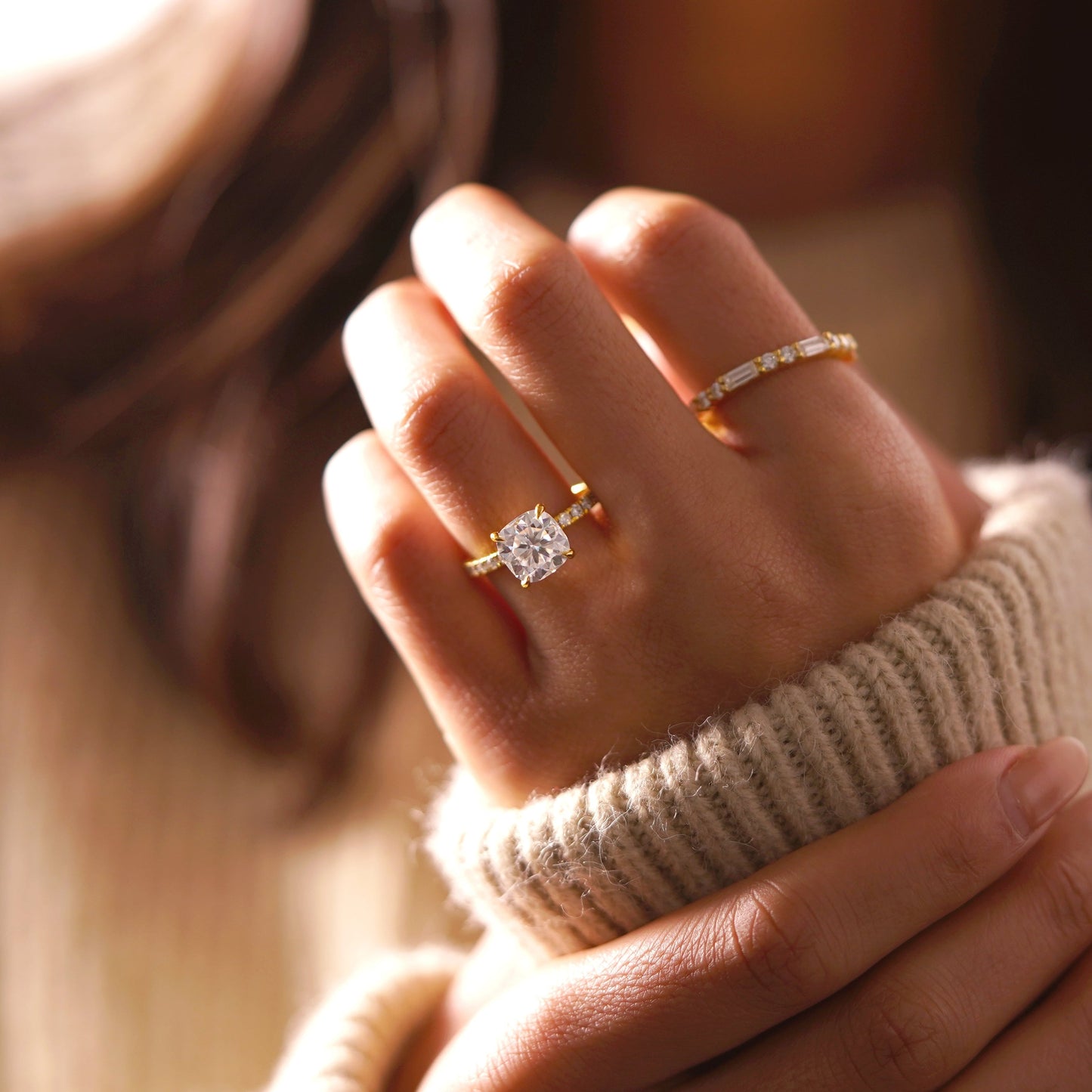 Cushion Cut Pave Lab-Grown Diamond Engagement Ring