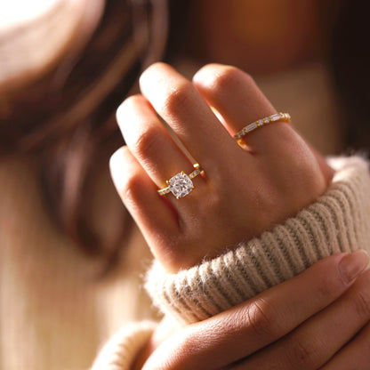 Cushion Cut Pave Lab-Grown Diamond Engagement Ring