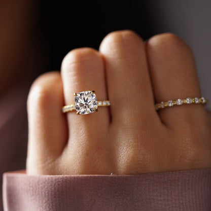 Cushion Cut Pave Lab-Grown Diamond Engagement Ring