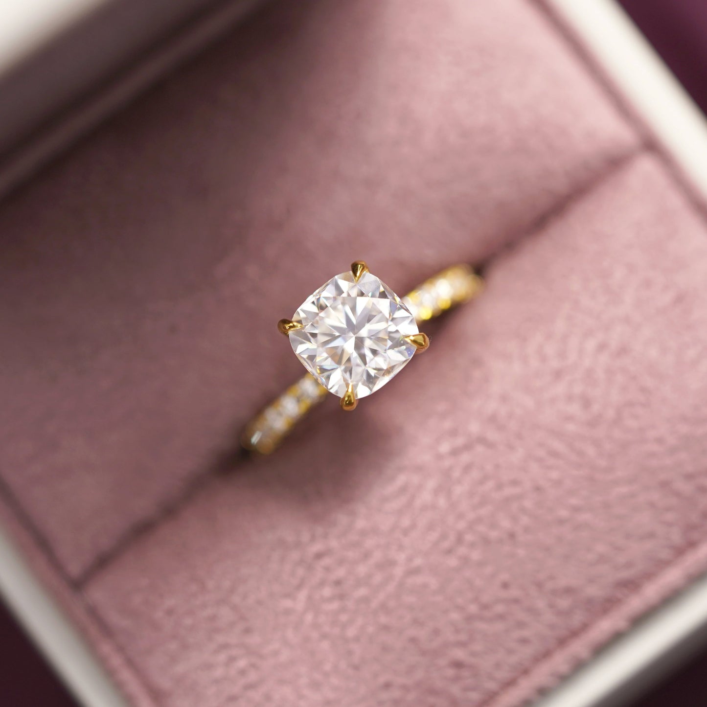 Cushion Cut Pave Lab-Grown Diamond Engagement Ring