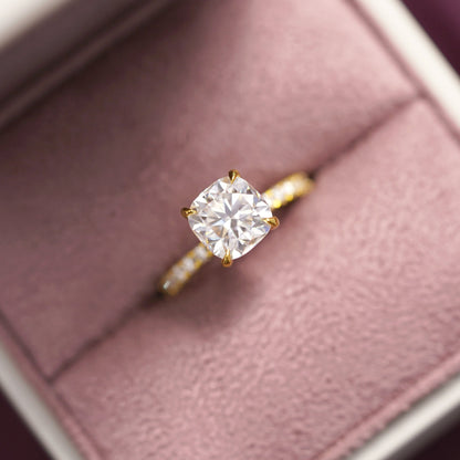 Cushion Cut Pave Lab-Grown Diamond Engagement Ring