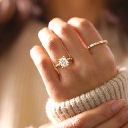 Emerald Cut Pave Lab-Grown Diamond Engagement Ring