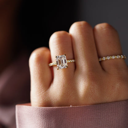 Emerald Cut Pave Lab-Grown Diamond Engagement Ring