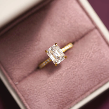 Emerald Cut Pave Lab-Grown Diamond Engagement Ring