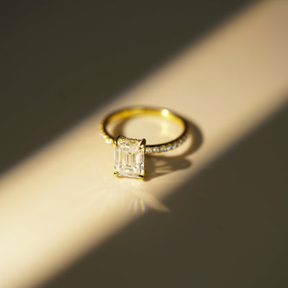 Emerald Cut Pave Lab-Grown Diamond Engagement Ring