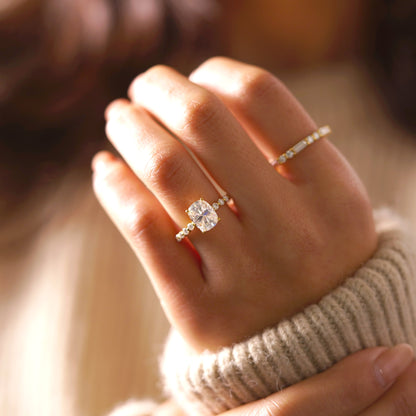 Elongated Cushion Cut Pave Lab-Grown Diamond Engagement Ring