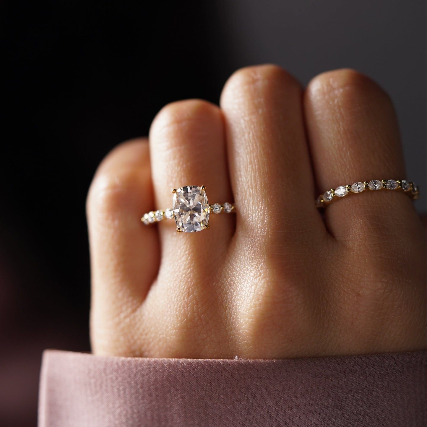 Elongated Cushion Cut Pave Lab-Grown Diamond Engagement Ring