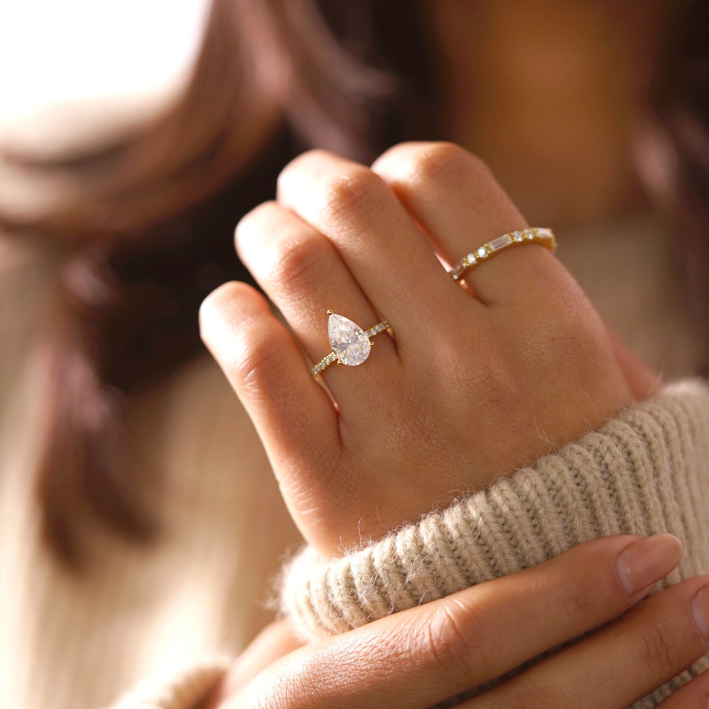 Pear Cut Pave Lab-Grown Diamond Engagement Ring