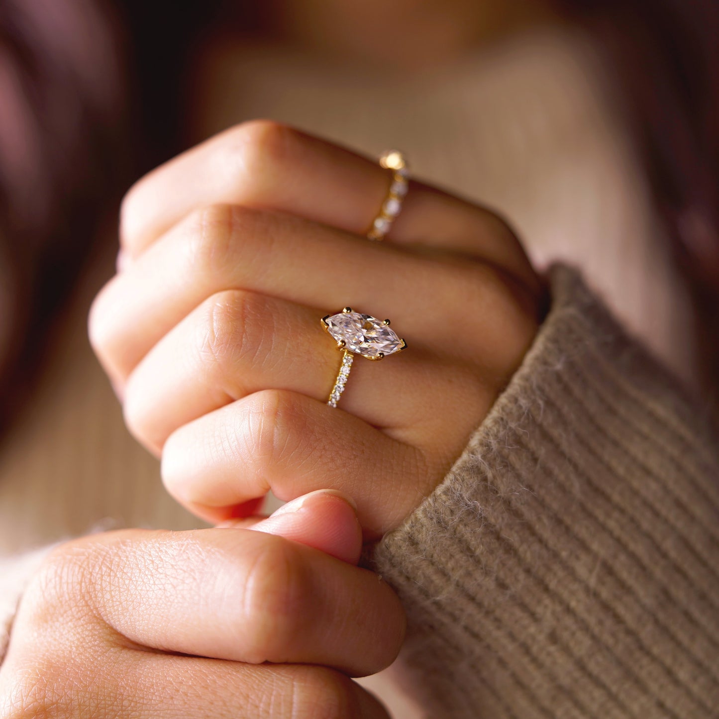 Marquise Cut Pave Lab-Grown Diamond Engagement Ring