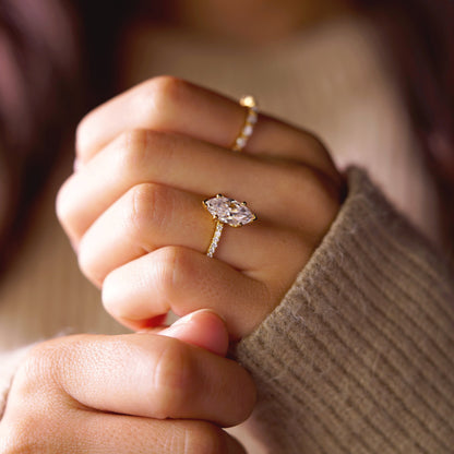 Marquise Cut Pave Lab-Grown Diamond Engagement Ring