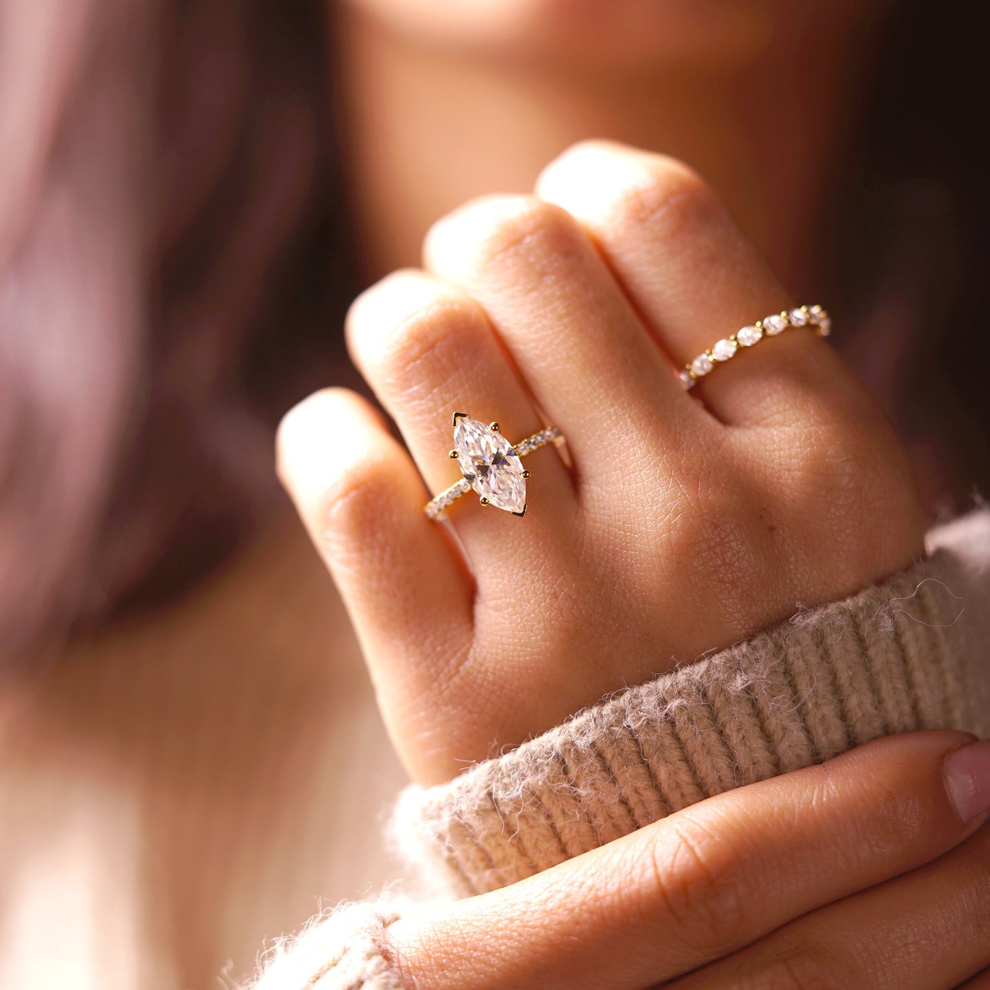 Marquise Cut Pave Lab-Grown Diamond Engagement Ring
