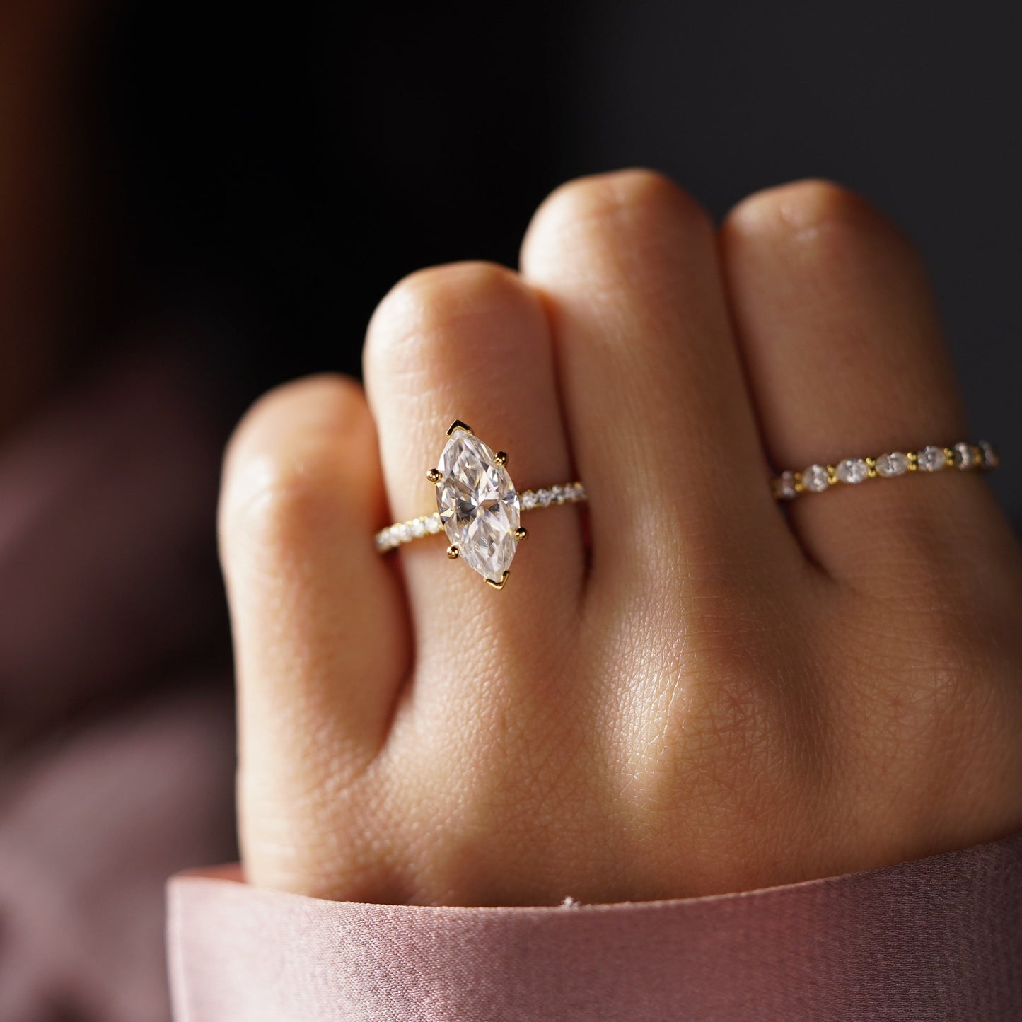 Marquise Cut Pave Lab-Grown Diamond Engagement Ring