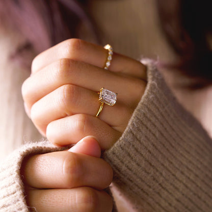 Emerald Cut Hidden Halo Lab-Grown Diamond Engagement Ring